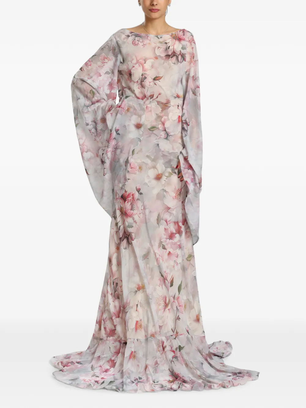 MIAU by Clara Rotescu Avondjurk met bloemenprint en open rug Beige