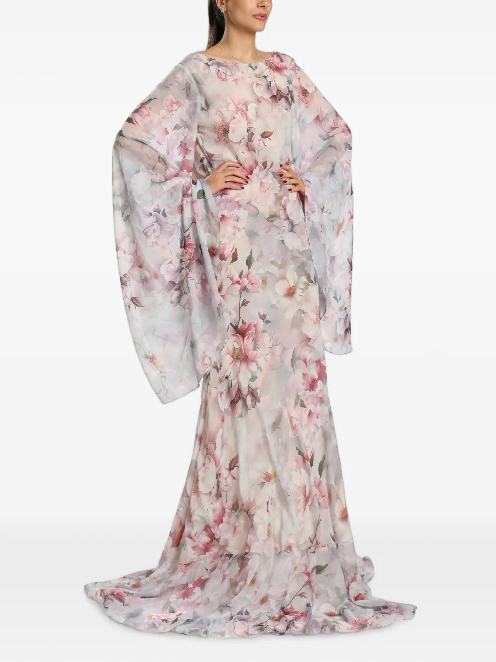 MIAU by Clara Rotescu Avondjurk met bloemenprint en open rug Beige