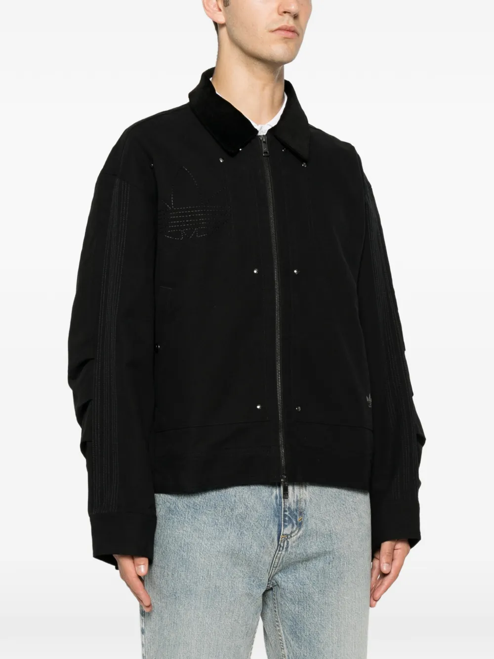 adidas Premium Essentials corduroy-collar logo-embroidered bomber jacket Zwart