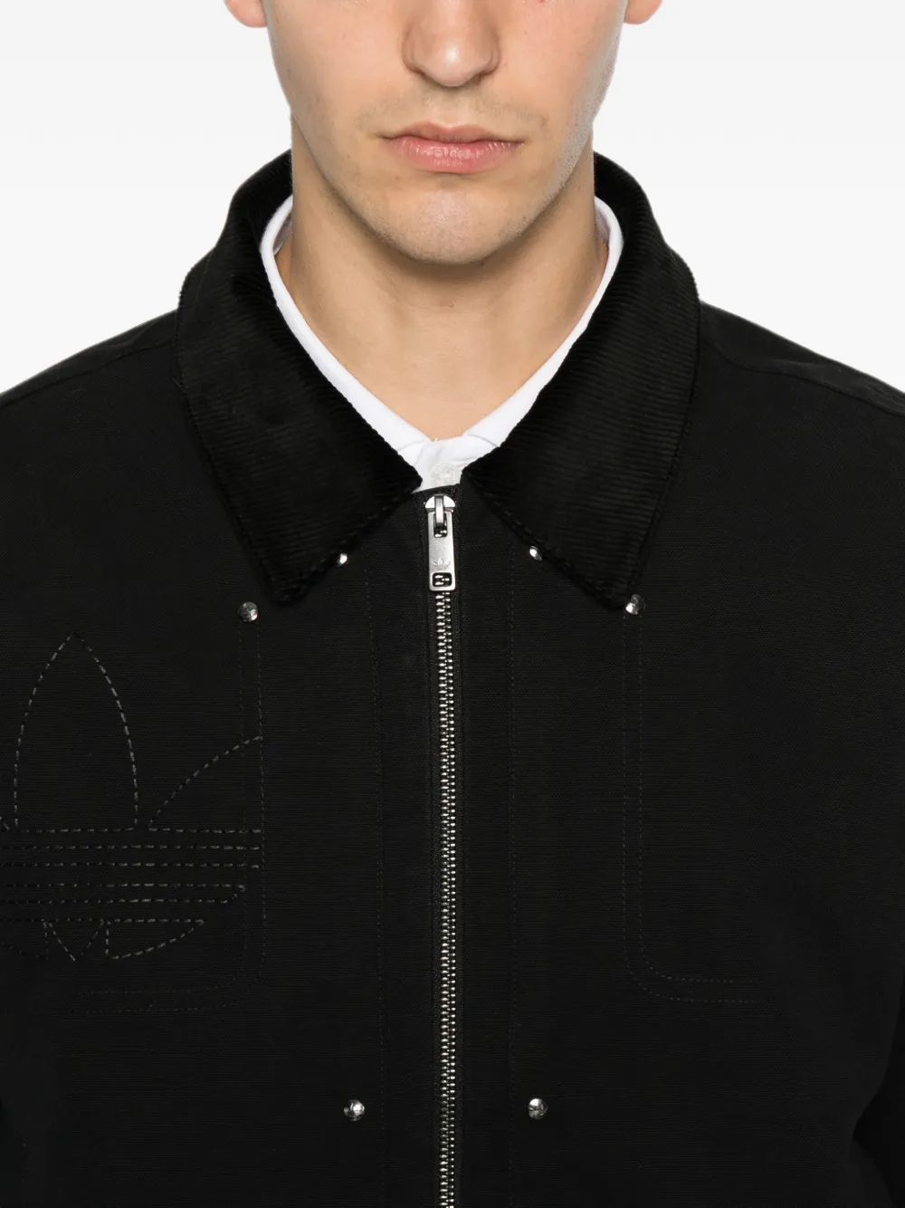adidas Premium Essentials corduroy-collar logo-embroidered bomber jacket Zwart