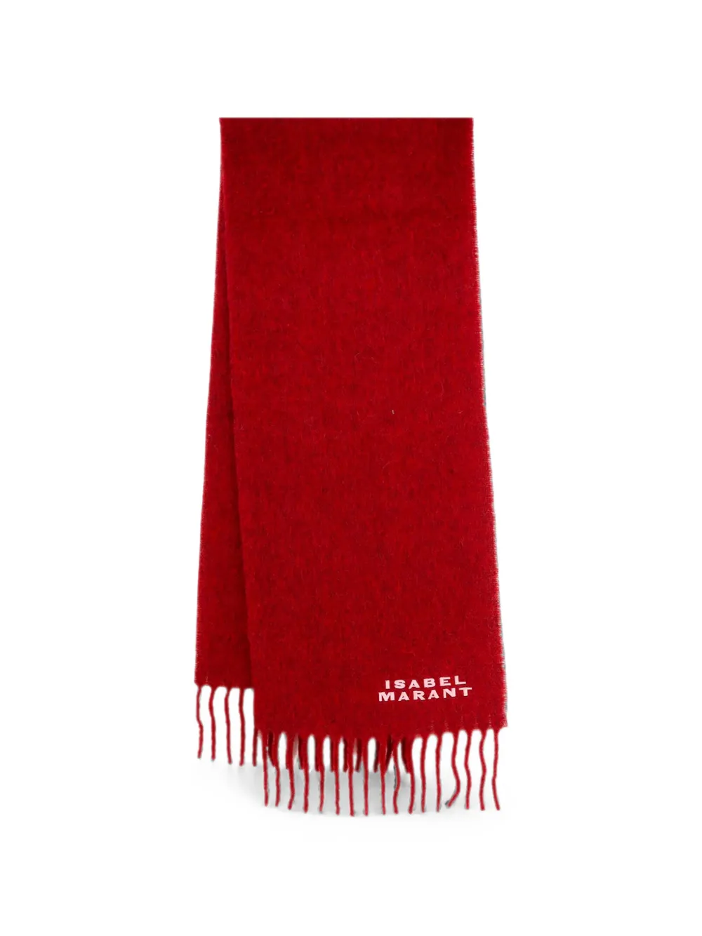 ISABEL MARANT Firmy logo-embroidered fringed scarf - Rosso