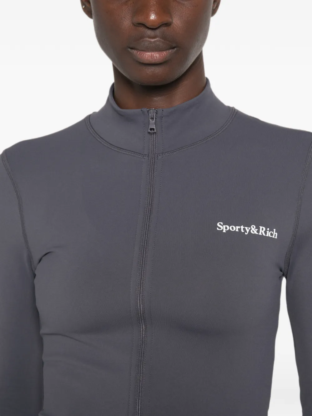 Sporty & Rich Trui met logo-print en rits Grijs