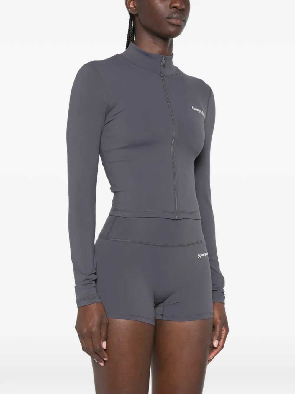 Sporty & Rich Trui met logo-print en rits Grijs