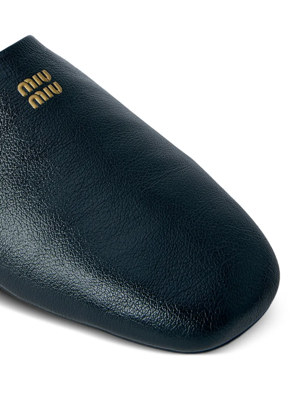 Miu logo-plaque leather slippers Groen