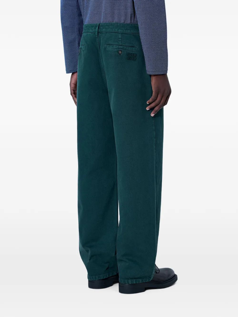 Miu Miu Relaxed-fit Wide-leg Trousers in Green, view 3
