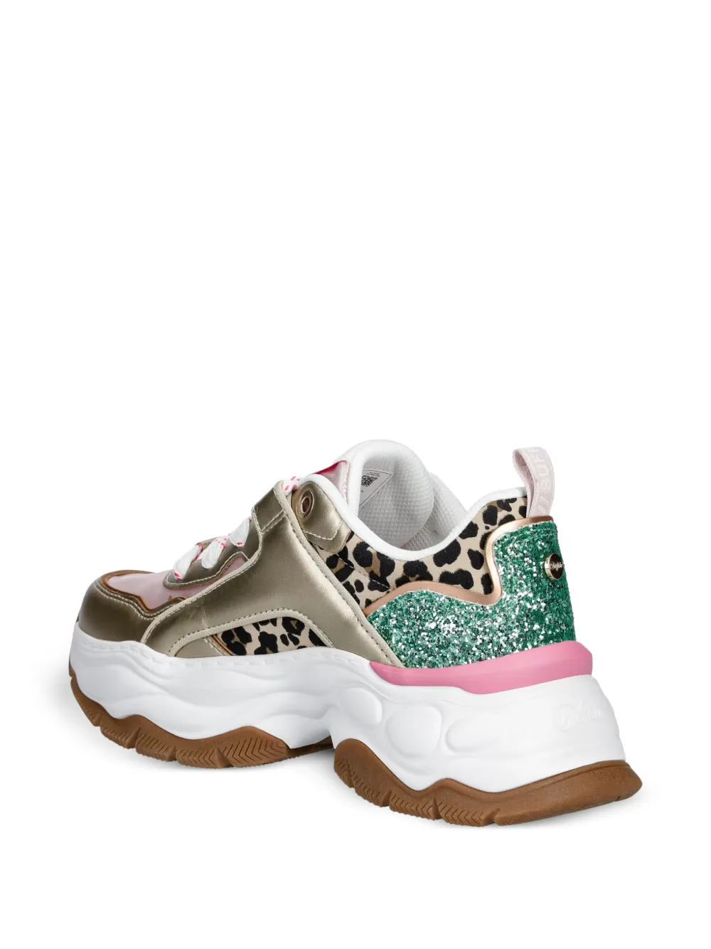 Buffalo Jump One sneakers met luipaardprint en glitters Goud