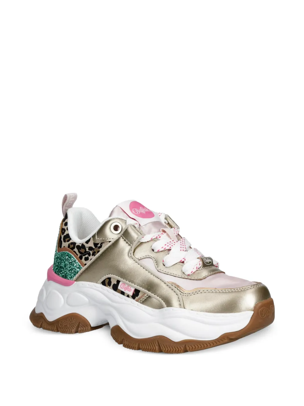 Buffalo Jump One sneakers met luipaardprint en glitters Goud