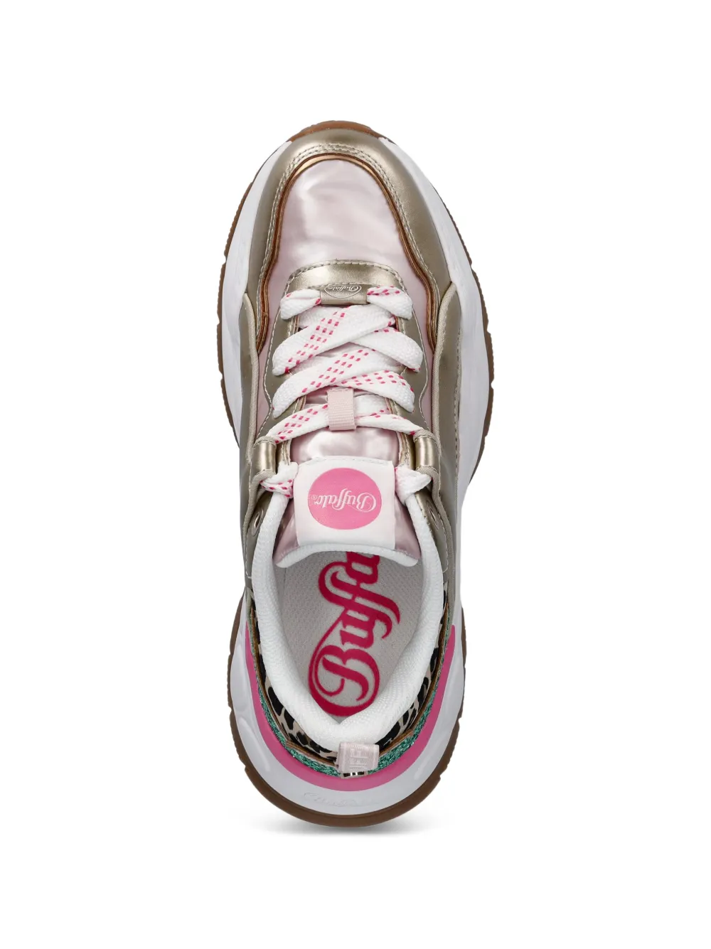 Buffalo Jump One sneakers met luipaardprint en glitters Goud