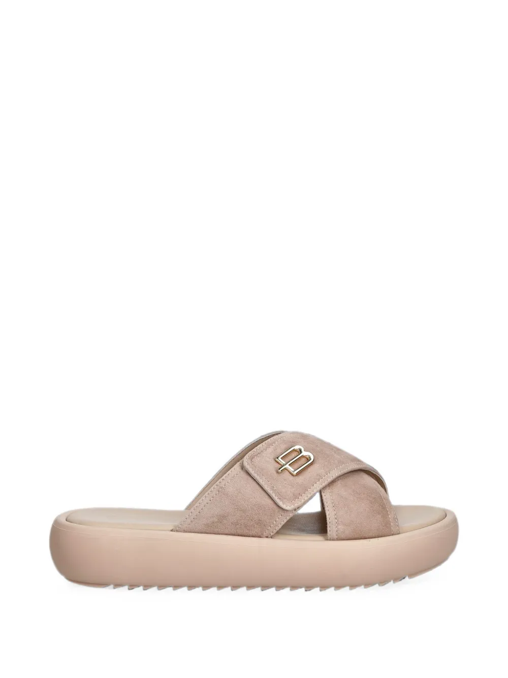 Baldinini logo-plaque crossover-strap suede slides - Nude