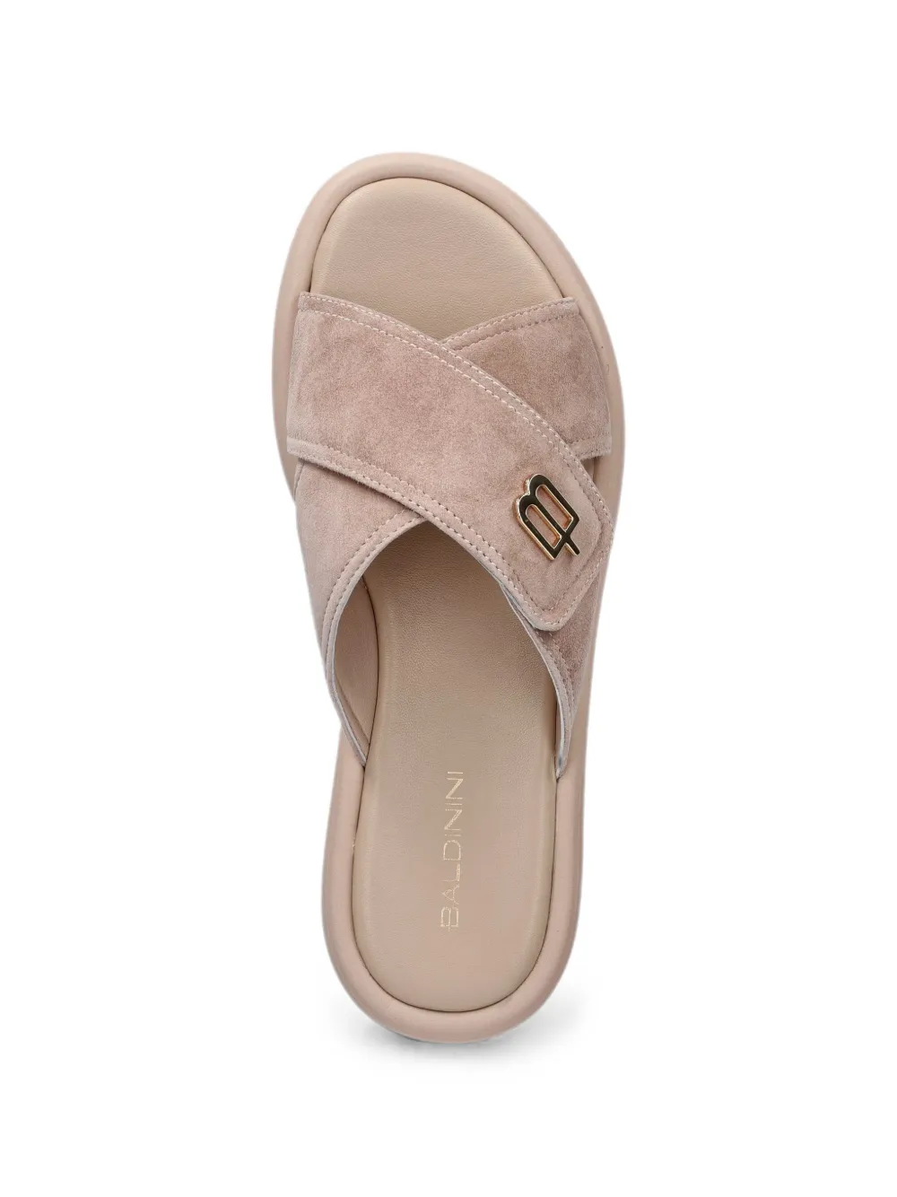 Baldinini logo-plaque crossover-strap suede slides Beige