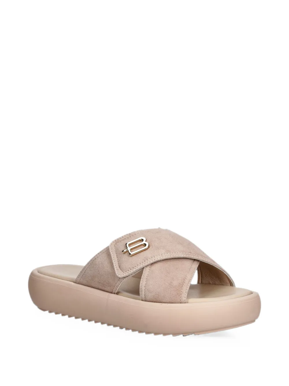 Baldinini logo-plaque crossover-strap suede slides Beige