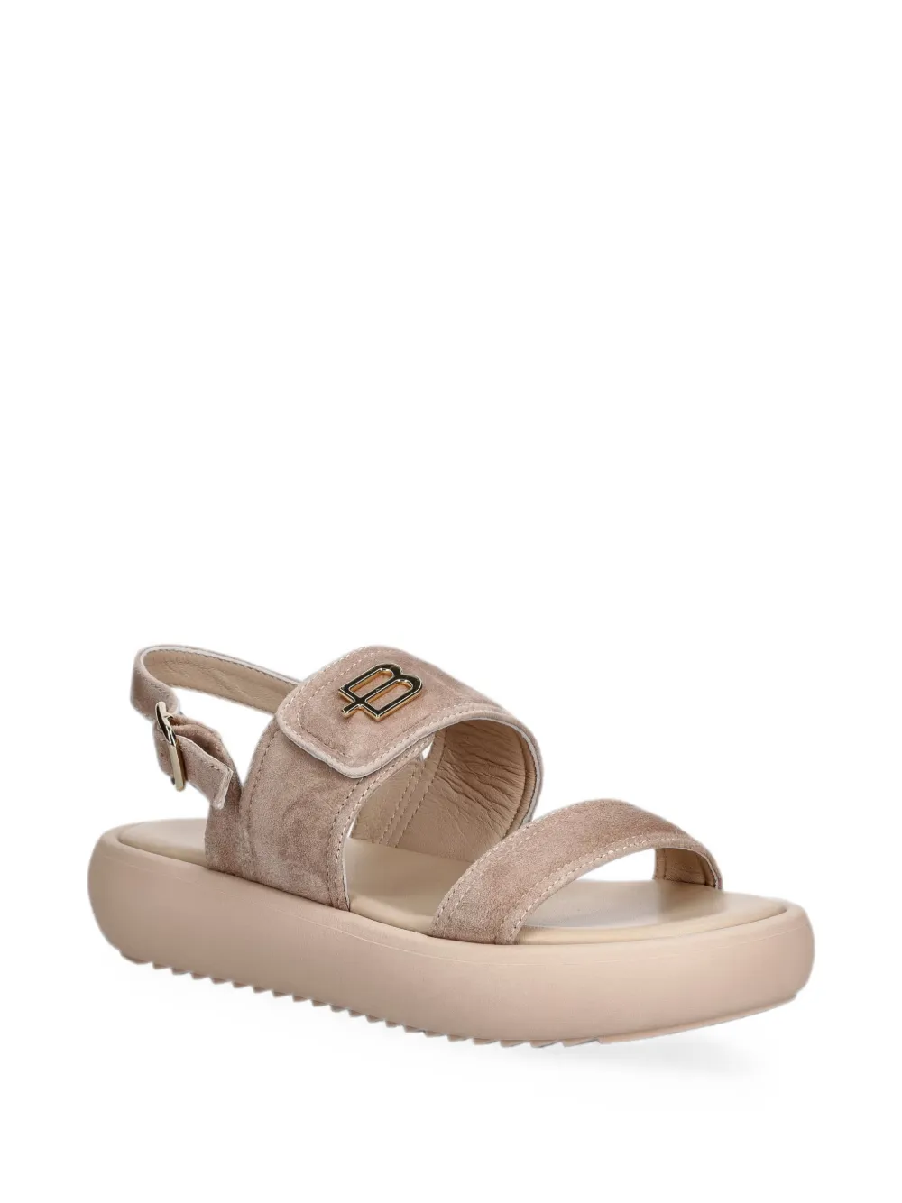 Baldinini Suède sandalen met klittenband en logo-plakkaat Beige