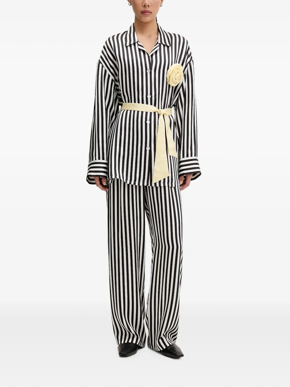 Sleeper The Rose striped floral-detail pajamas - Schwarz