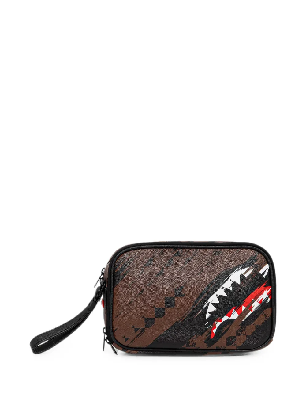 Sprayground Shark-print zip-around wash bag - Marrone