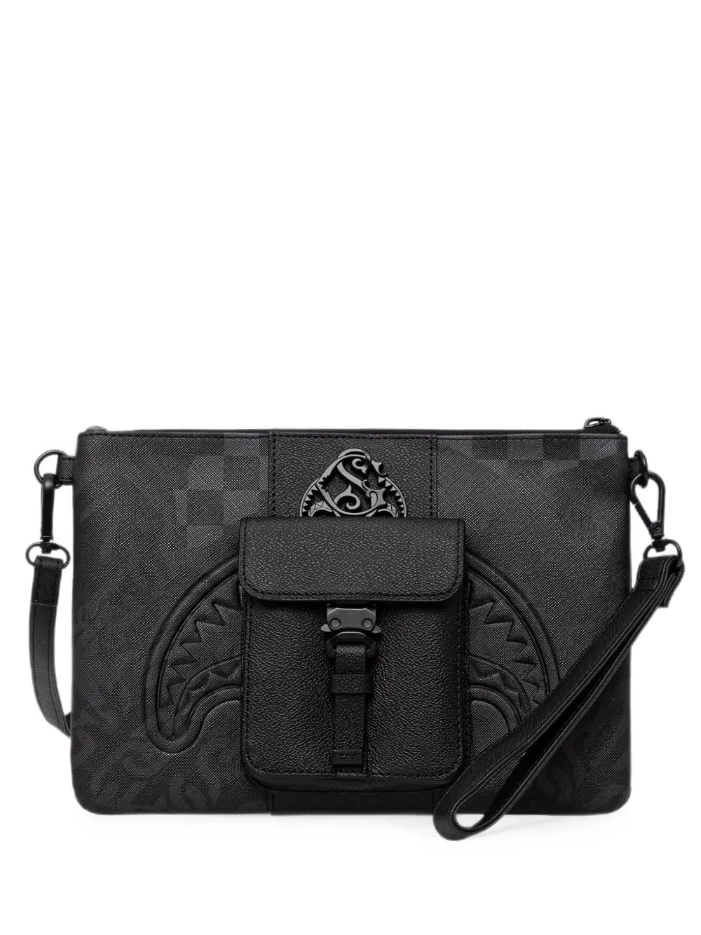 Sprayground check-pattern shark-mouth clutch bag - Nero