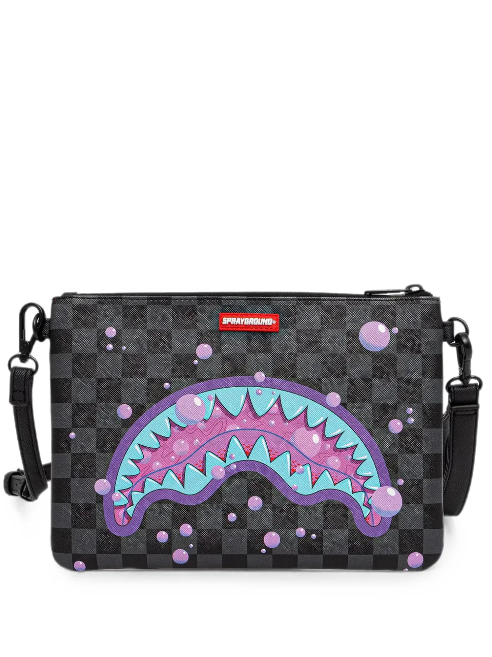 Sprayground purple Slime checkered shark-mouth clutch bag - Schwarz