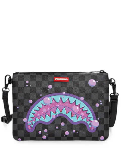 Sprayground purple Slime checkered shark-mouth clutch bag