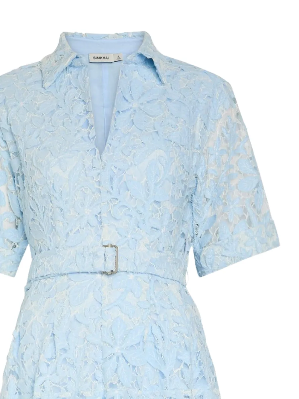 SIMKHAI Deanna jurk met ceintuur en kant Blauw