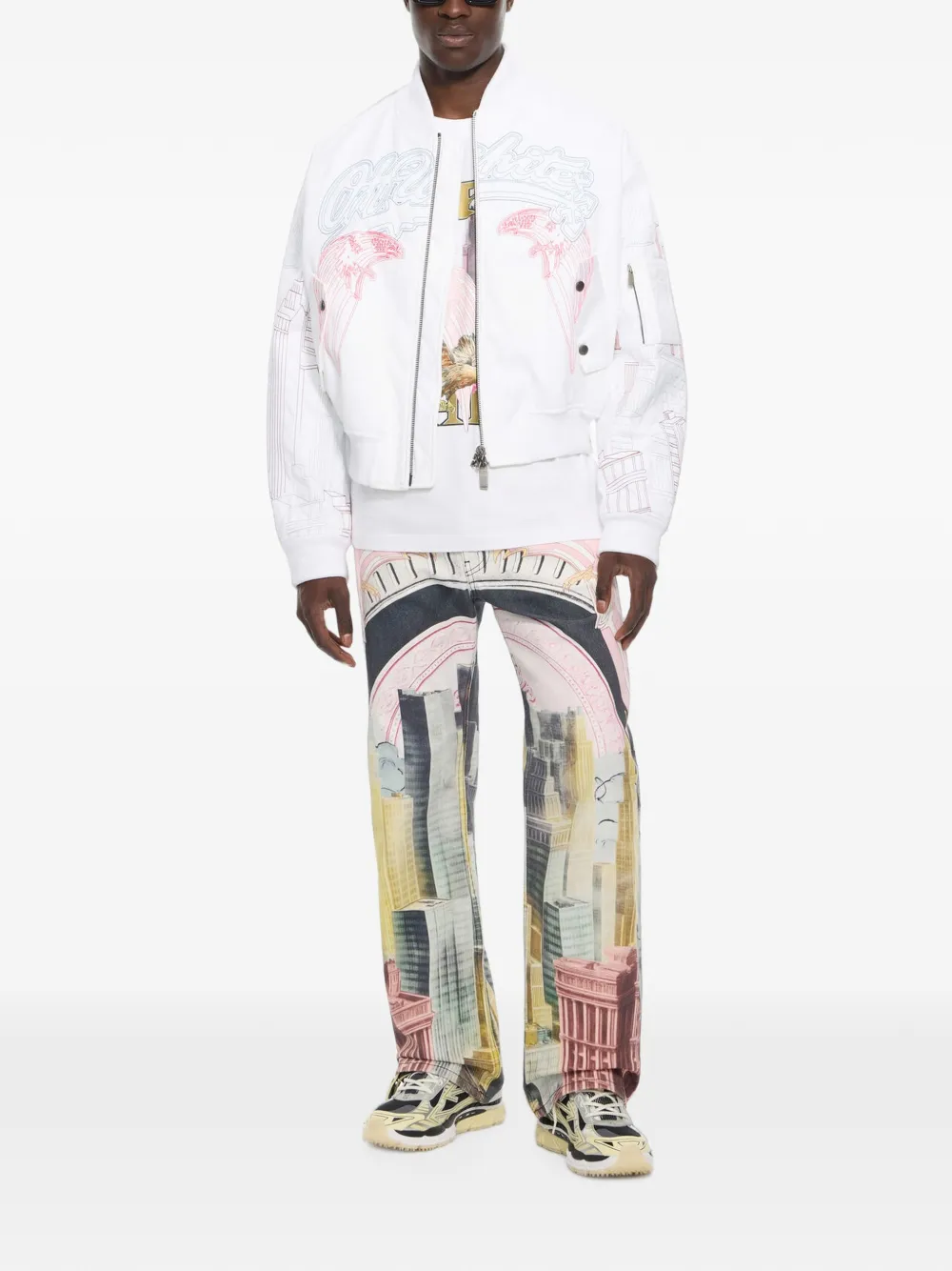 Off-White Moneyworld grafische skinny jeans Beige