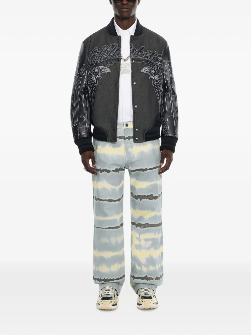 Off-White Skyline bomberjack met leren mouwen Zwart