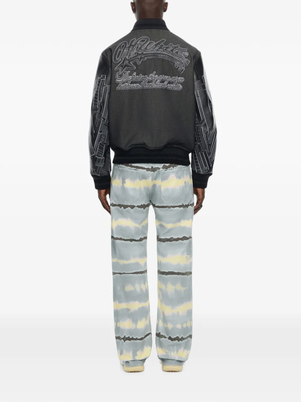 Off-White Skyline bomberjack met leren mouwen Zwart