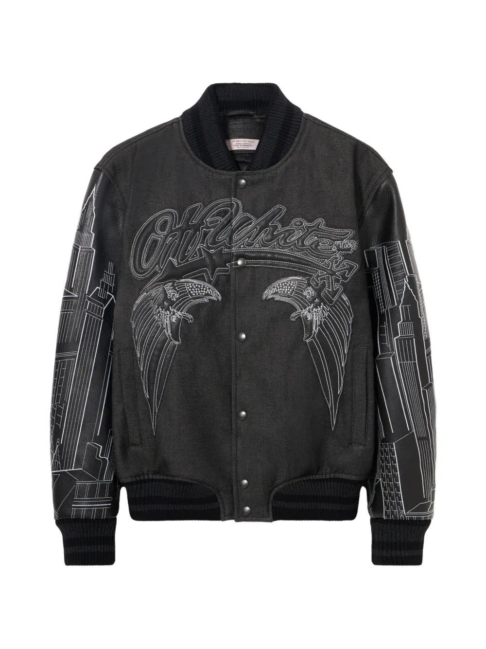 Off-White Skyline bomberjack met leren mouwen Zwart