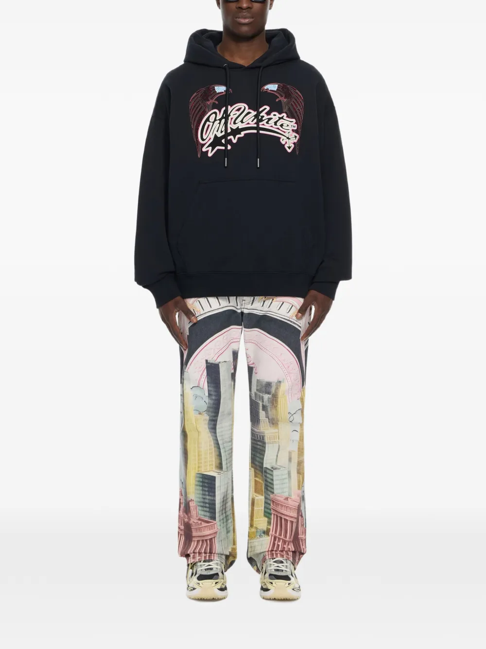Off-White Swarovski Double Eagle hoodie Zwart