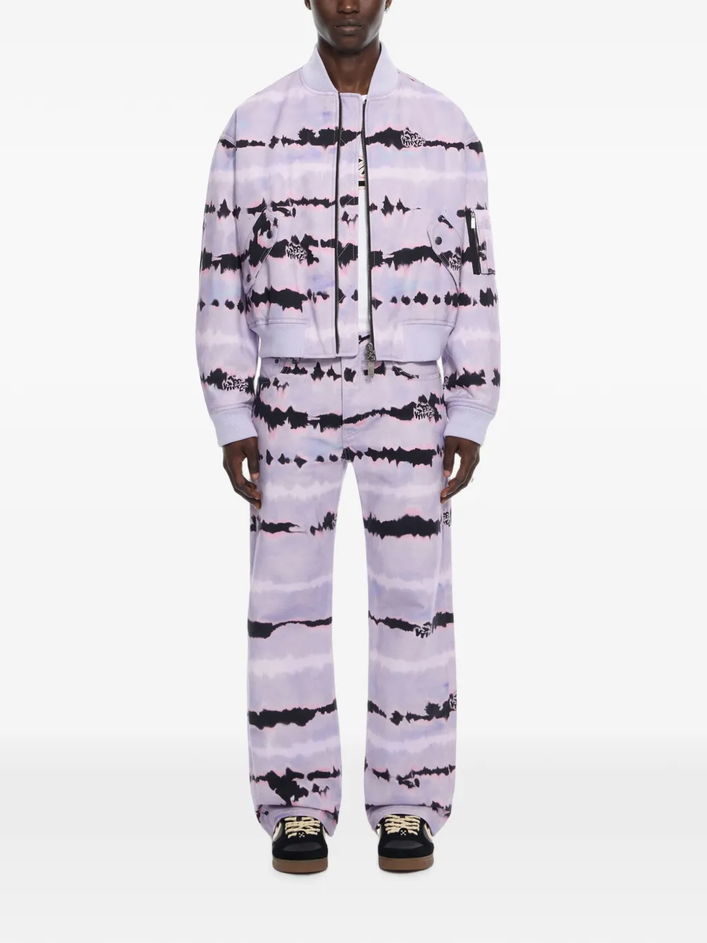Off-White Cropped bomberjack met tie-dye print Paars