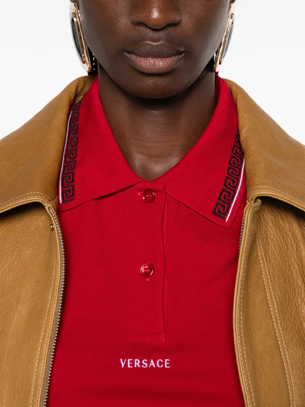 Versace Poloshirt met Greca-afwerking Rood