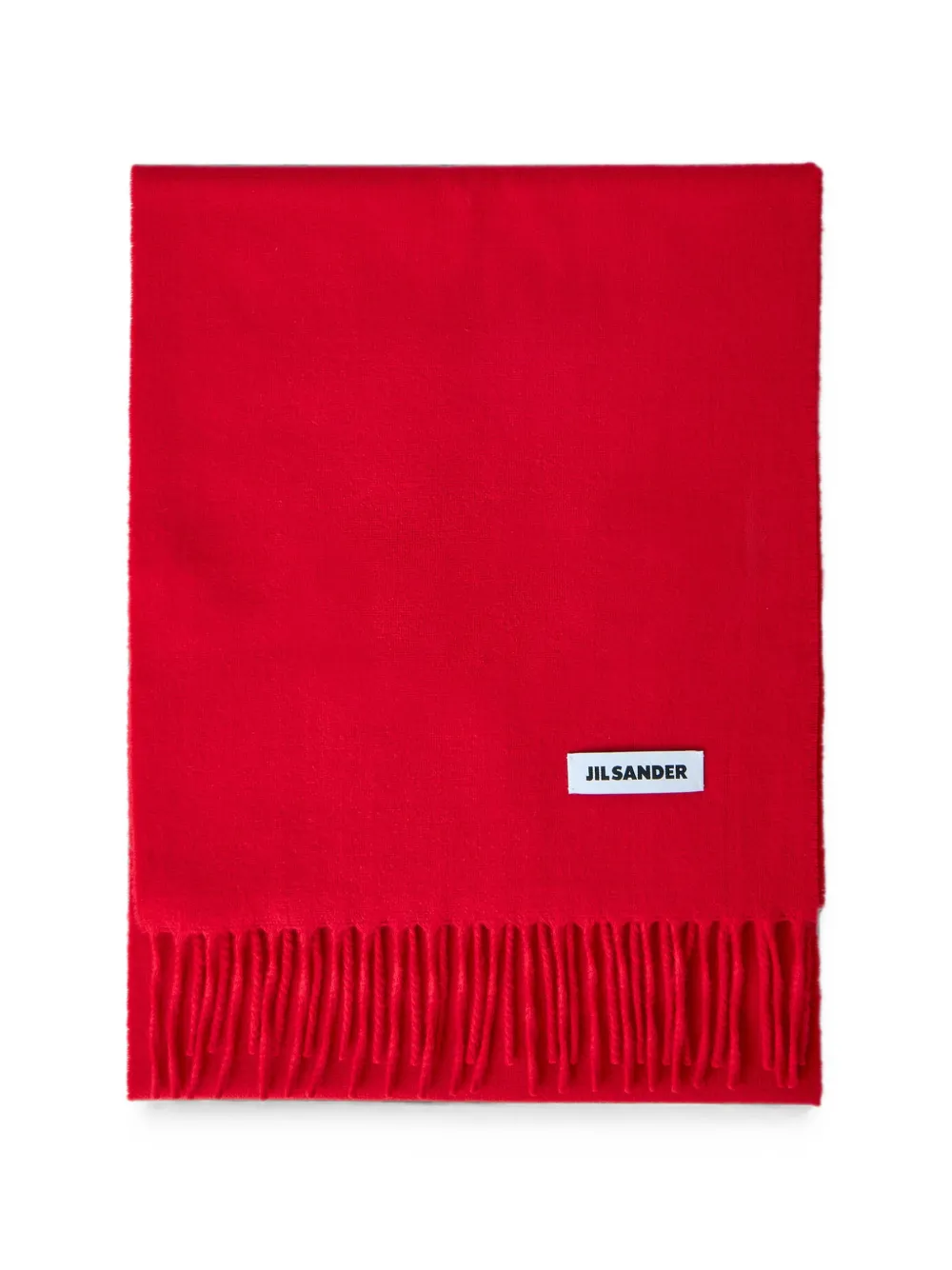 Jil Sander fringed logo-patch scarf - Rosso