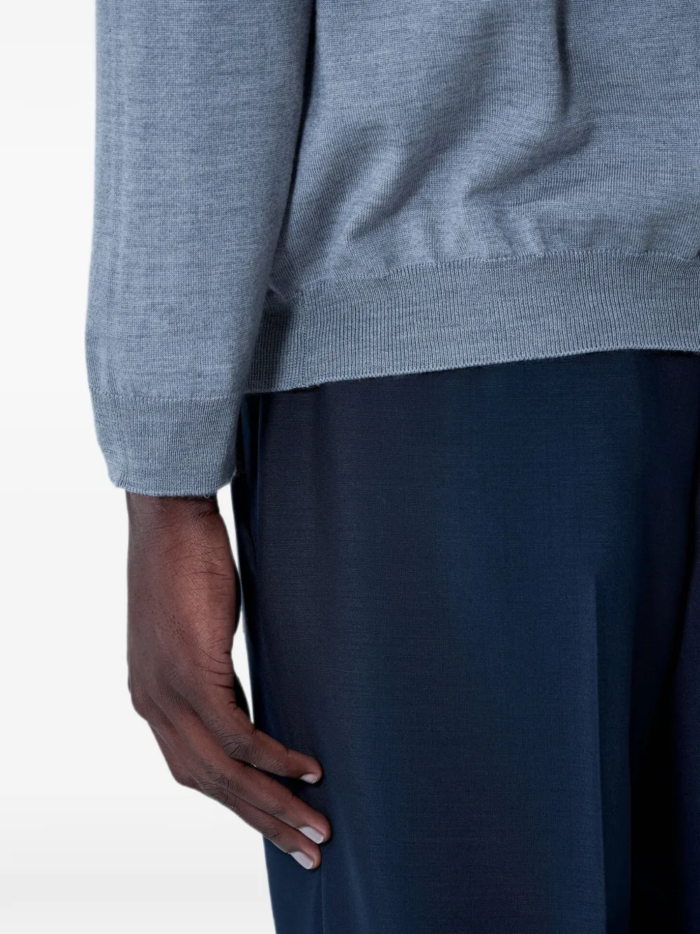 Miu Miu Logo-embroidered V-neck Sweater in Grey, view 4