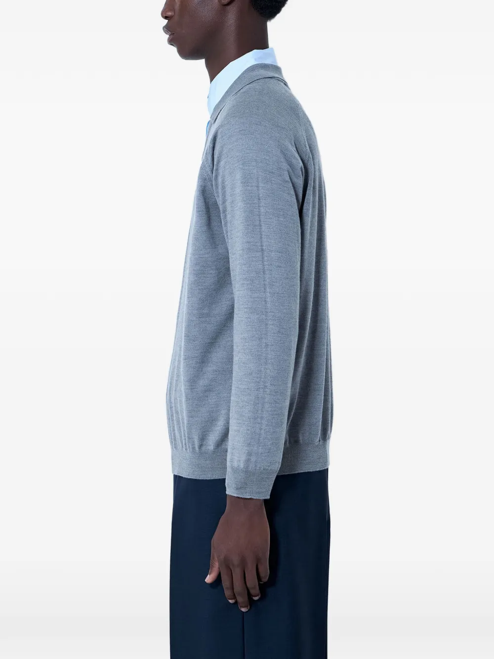 Miu Miu Logo-embroidered V-neck Sweater in Grey, view 2