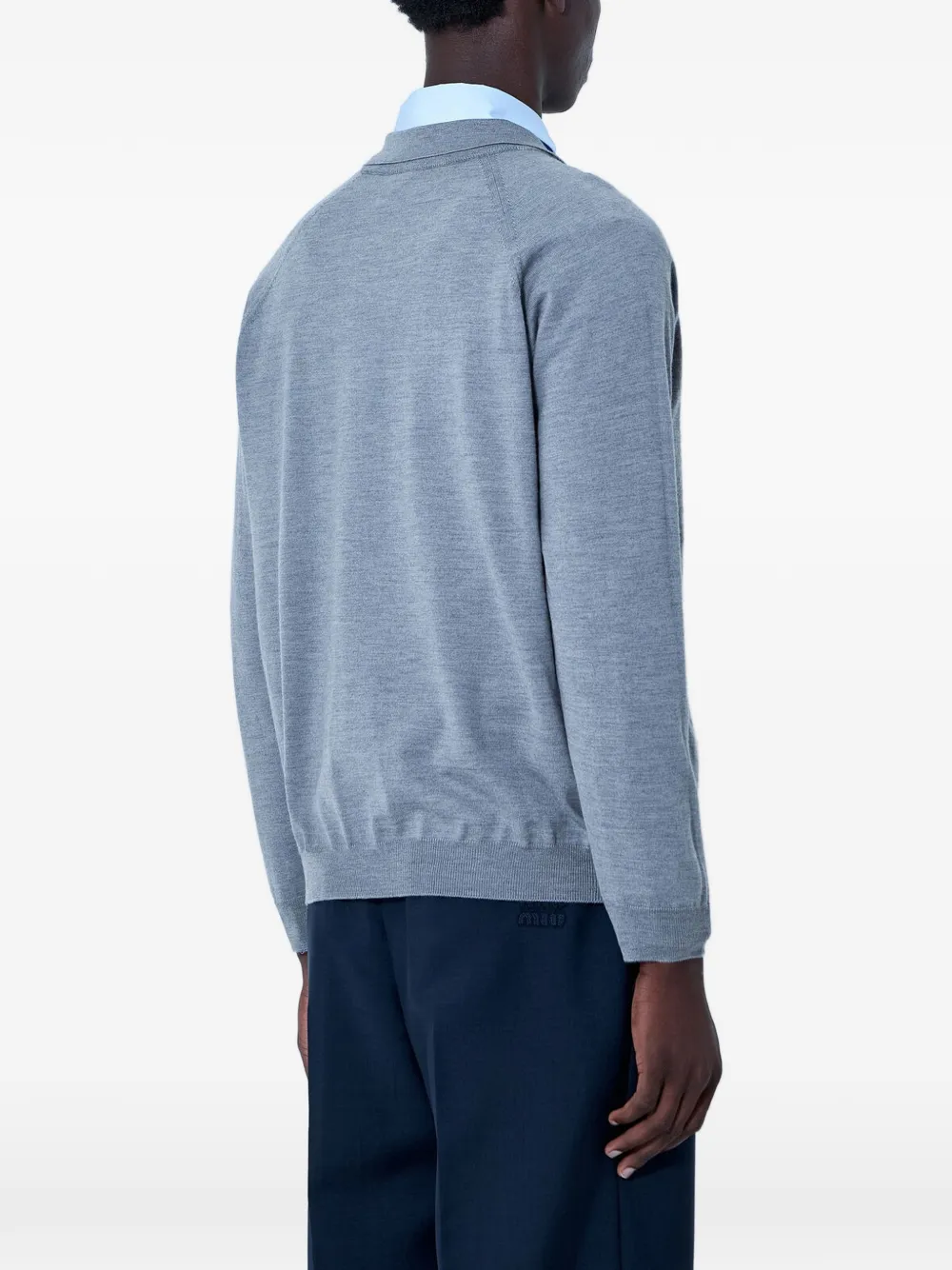 Miu Miu Logo-embroidered V-neck Sweater in Grey, view 3