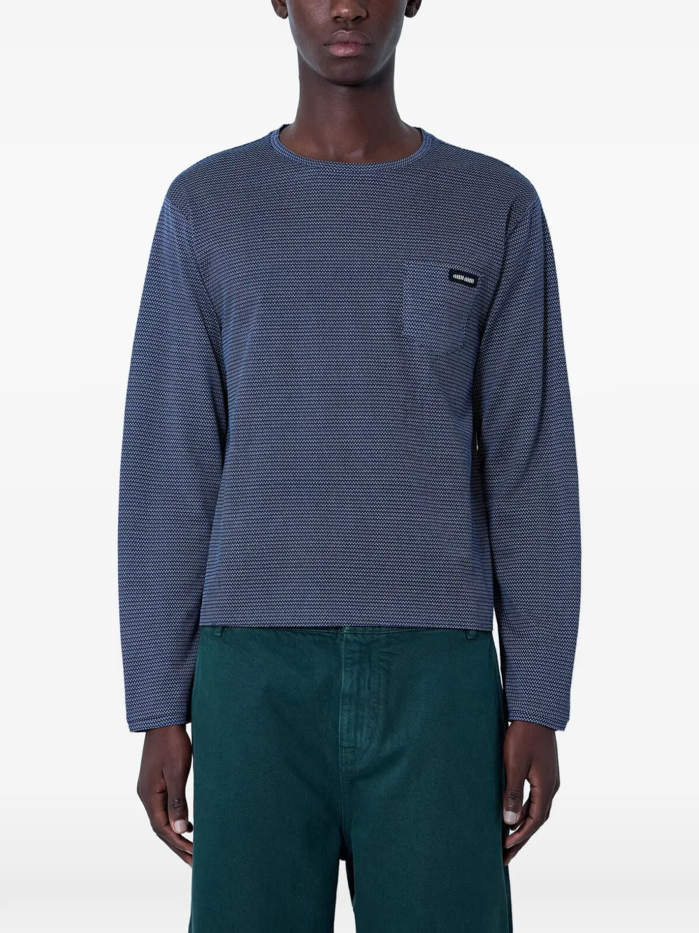 Miu Miu textured-knit chest-pocket sweater - Blau
