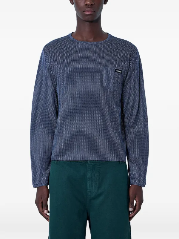 Miu Miu Textured-knit Chest-pocket Sweater in Blue