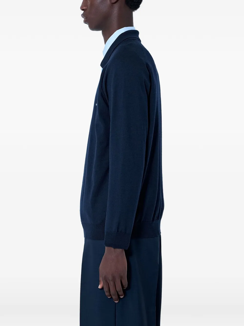 Miu Miu V-neck Logo-patch Sweater in Blue, view 2