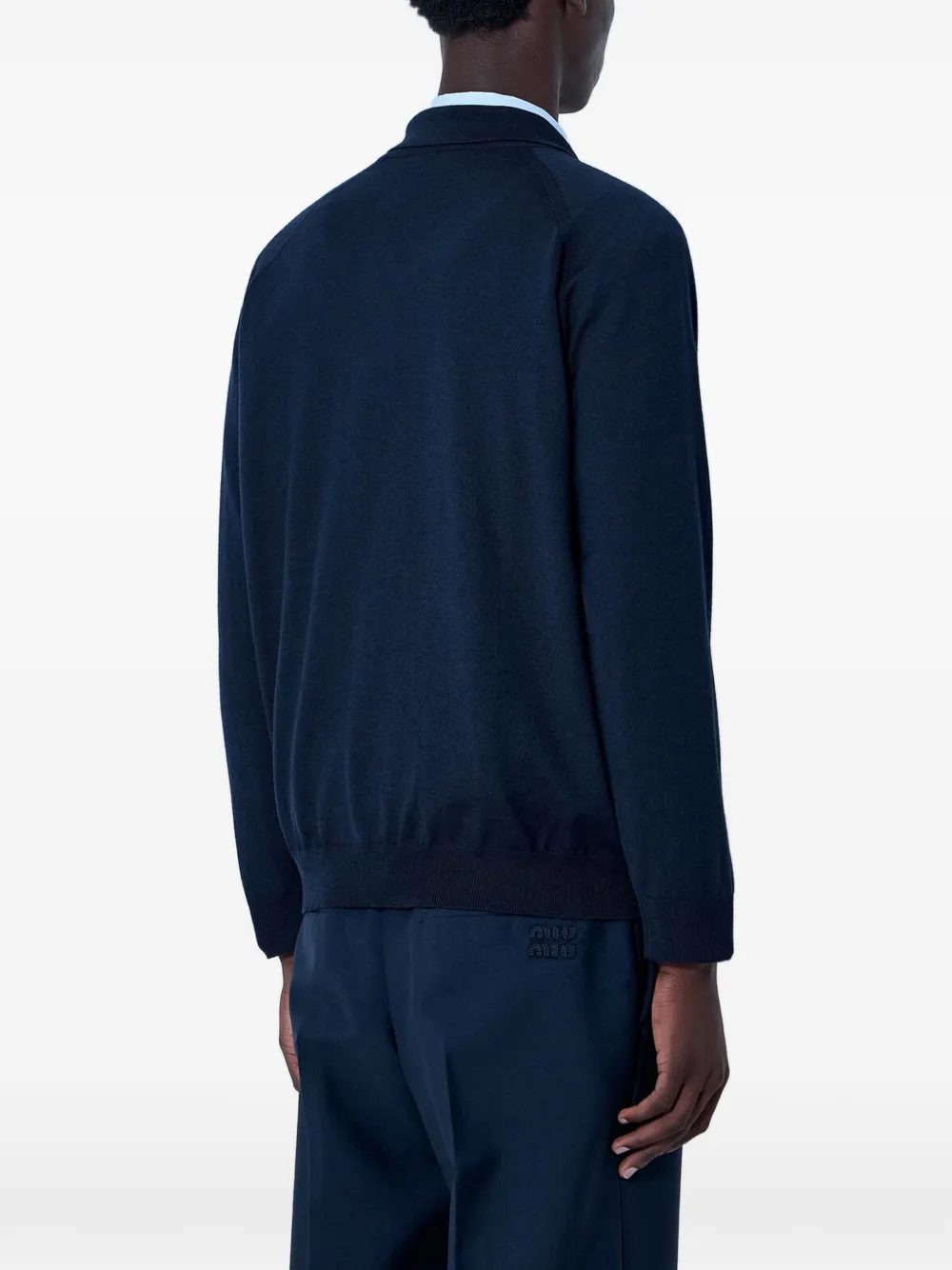 Miu Miu V-neck Logo-patch Sweater in Blue, view 3