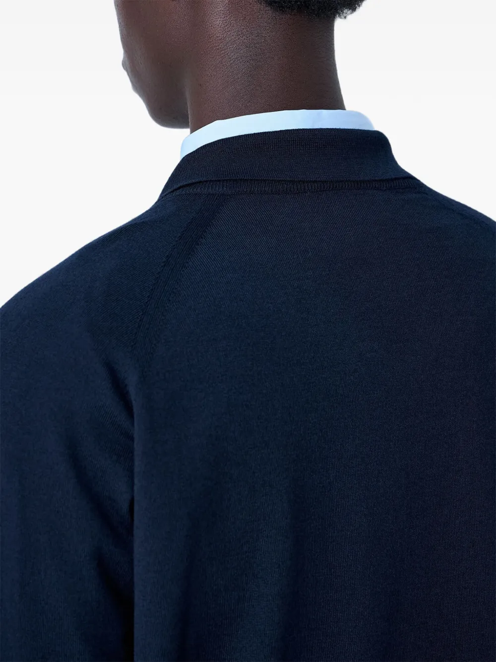 Miu Miu V-neck Logo-patch Sweater in Blue, view 4