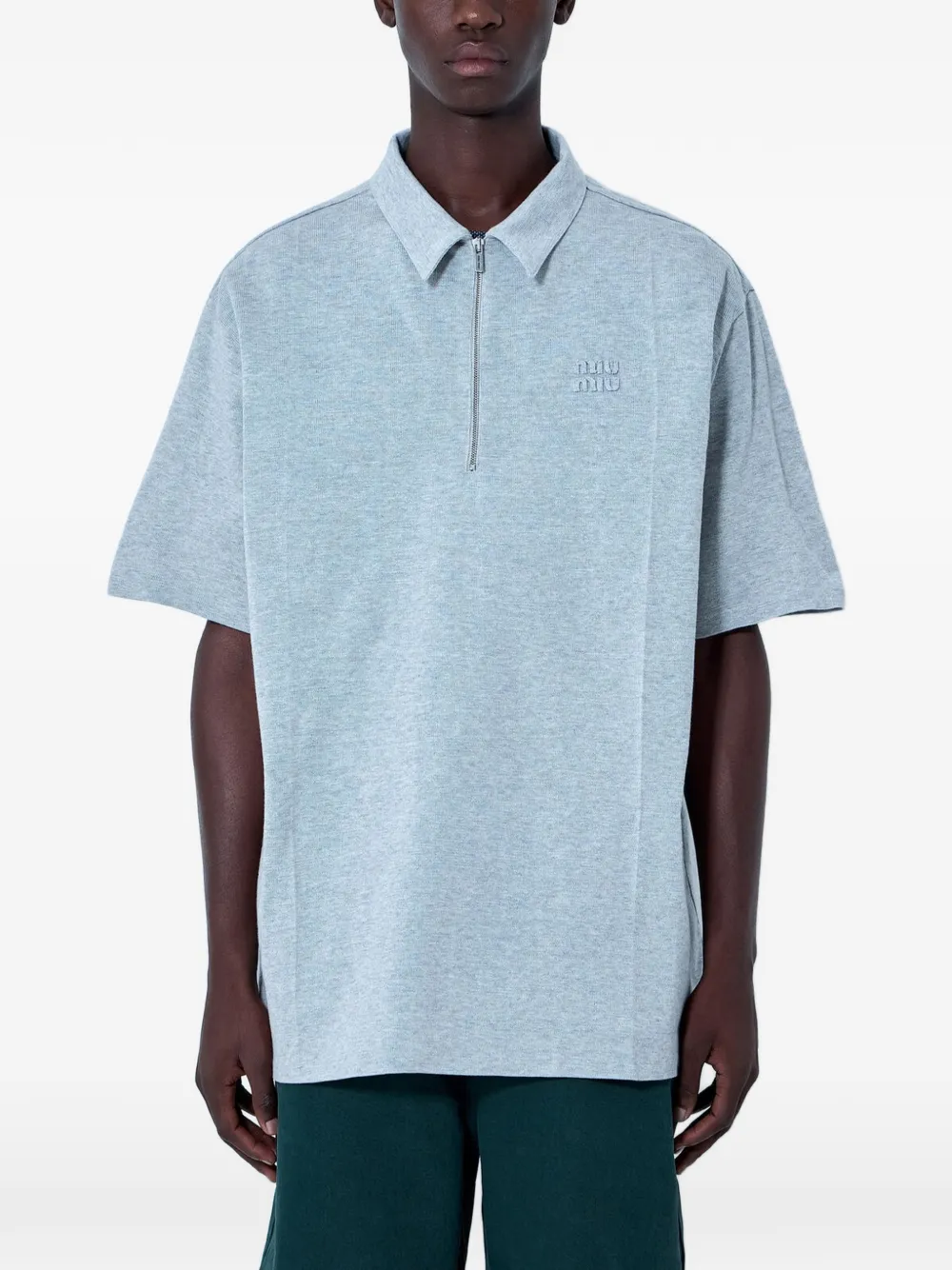 Miu Miu half-zip short-sleeve polo shirt - Grigio