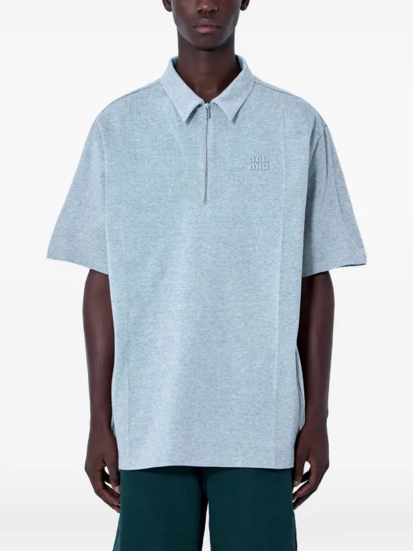 Miu Miu Half-zip Short-sleeve Polo Shirt in Grey
