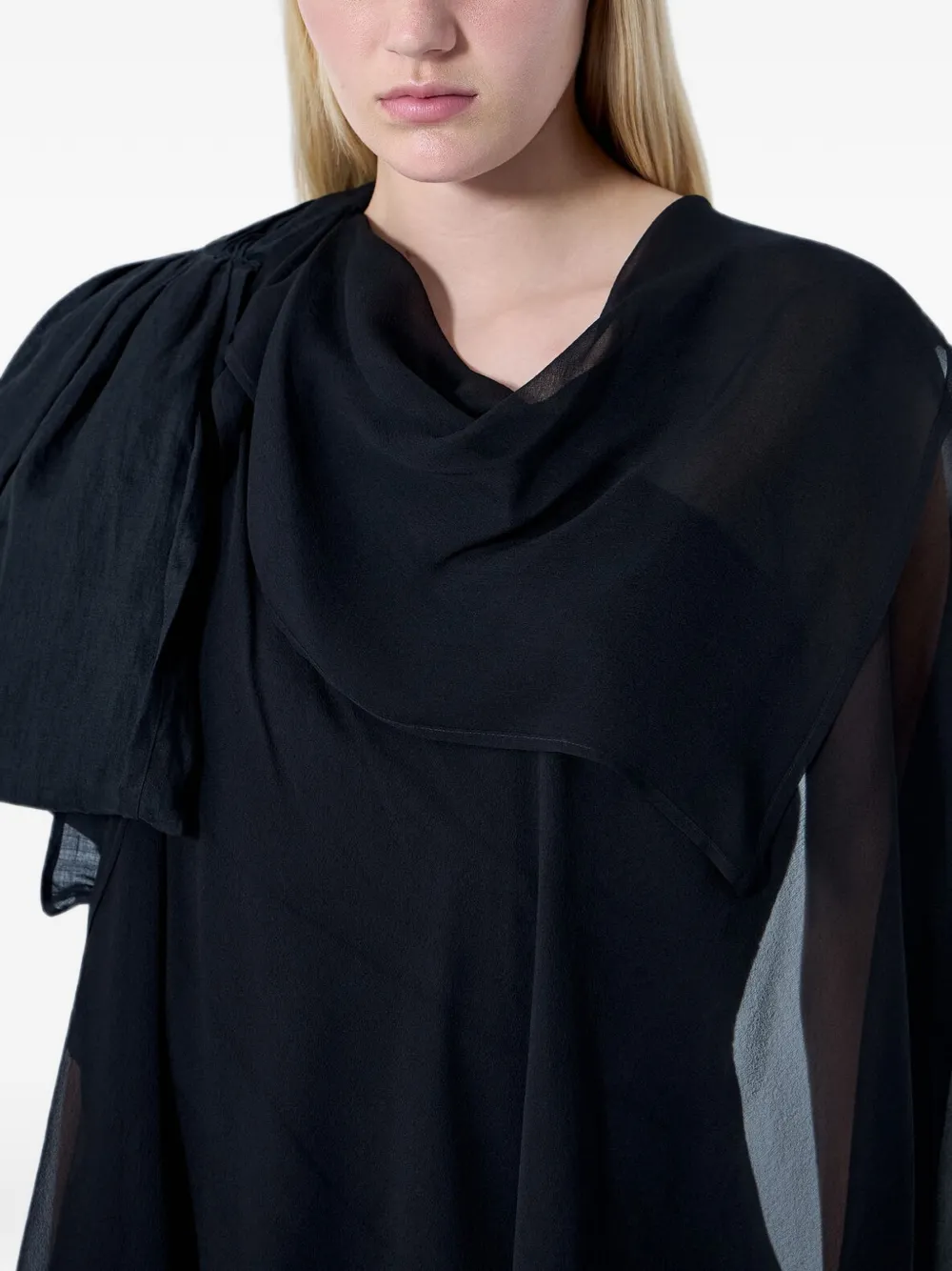 Yohji Yamamoto Asymmetrische gedrapeerde midi-jurk Zwart