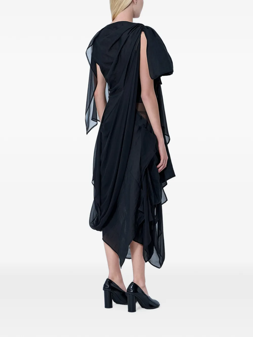 Yohji Yamamoto Asymmetrische gedrapeerde midi-jurk Zwart