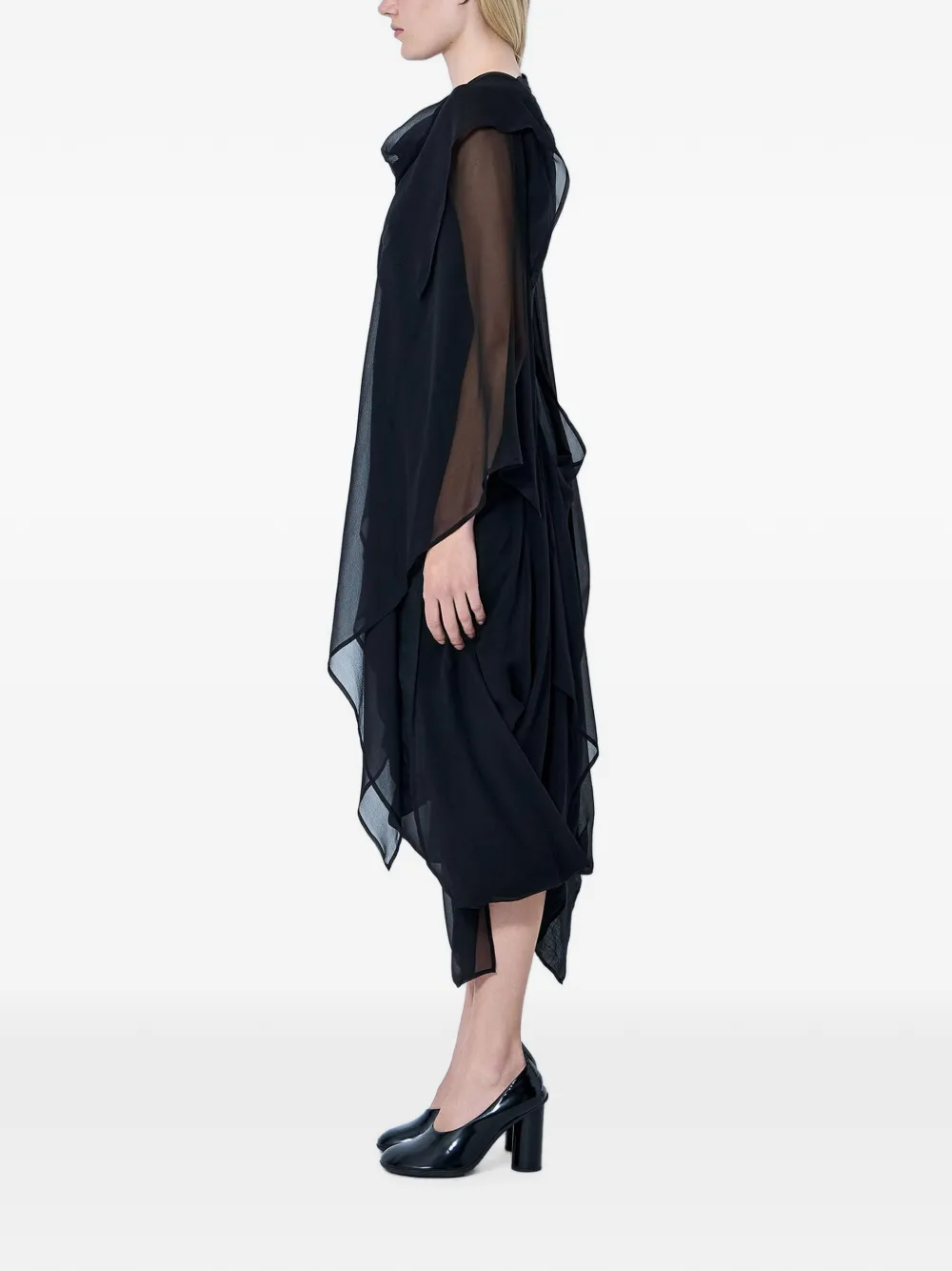 Yohji Yamamoto Asymmetrische gedrapeerde midi-jurk Zwart
