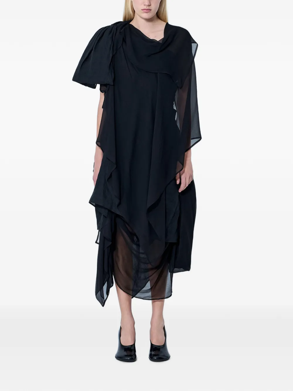 Yohji Yamamoto asymmetric layered-drape midi dress - Schwarz