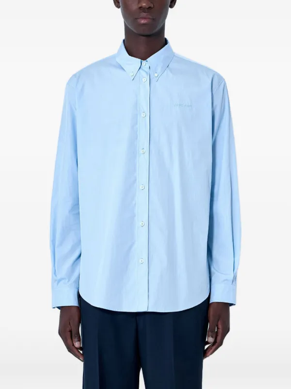 Miu Miu Button-down Cotton-poplin Shirt in Blue