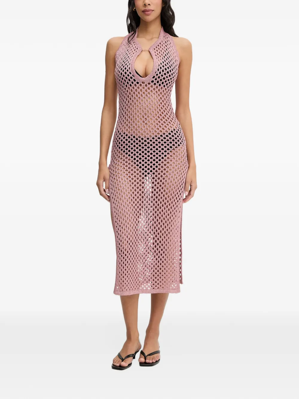 Chantelle crochet-knit halterneck midi dress - Rosa