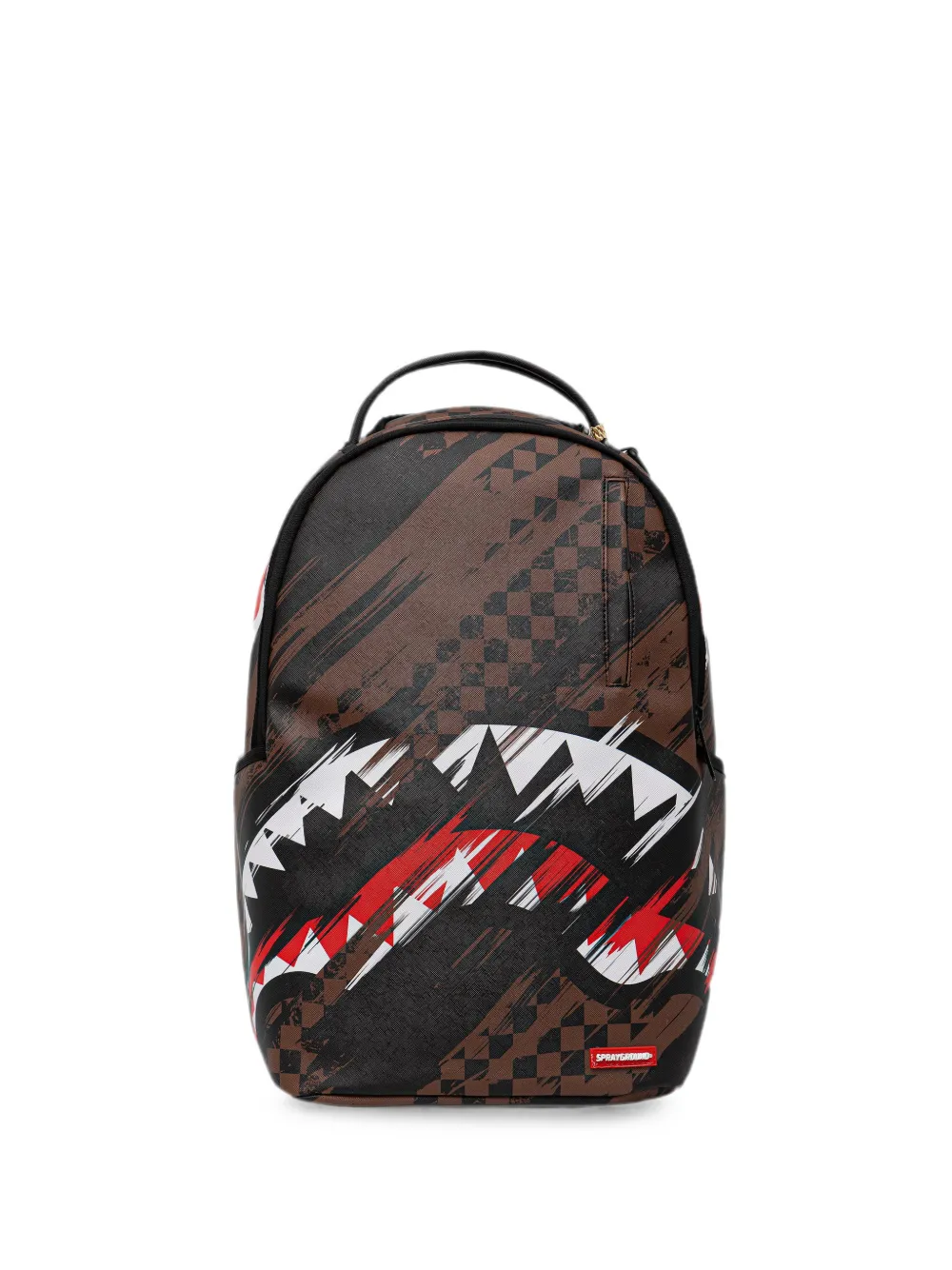 Sprayground Shark-print checkered backpack - Marrone