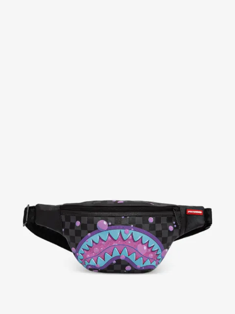 Sprayground Purple Slime check-pattern shark-mouth belt bag