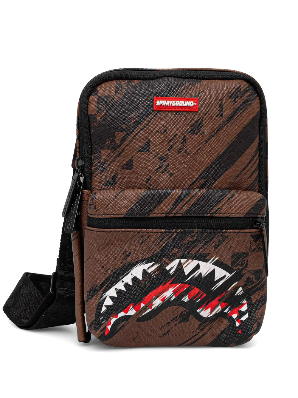 Sprayground Shark-print smeared shoulder bag - Marrone