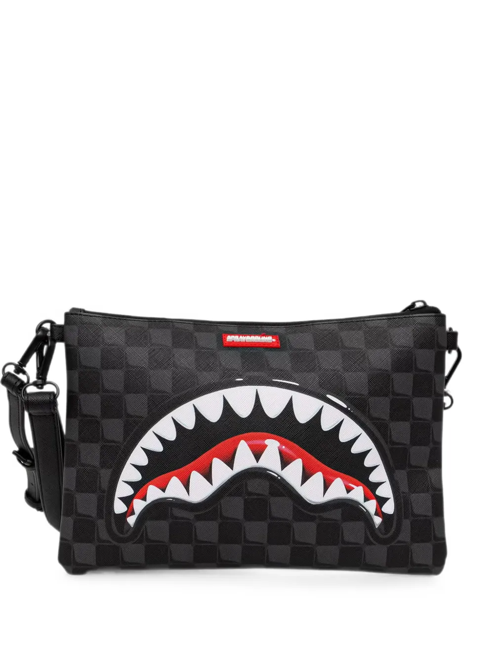 Sprayground check-pattern shark-motif clutch bag - Nero